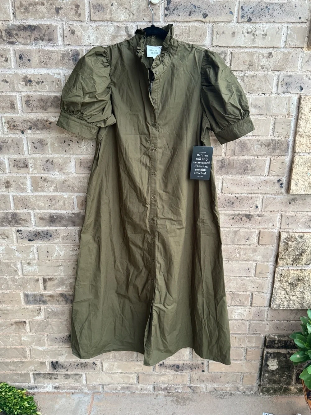 Tuckernuck Hyacinth House Olive Green Ruffle Collar Louisa Maxi Dress Size Large - Picture 3 of 13